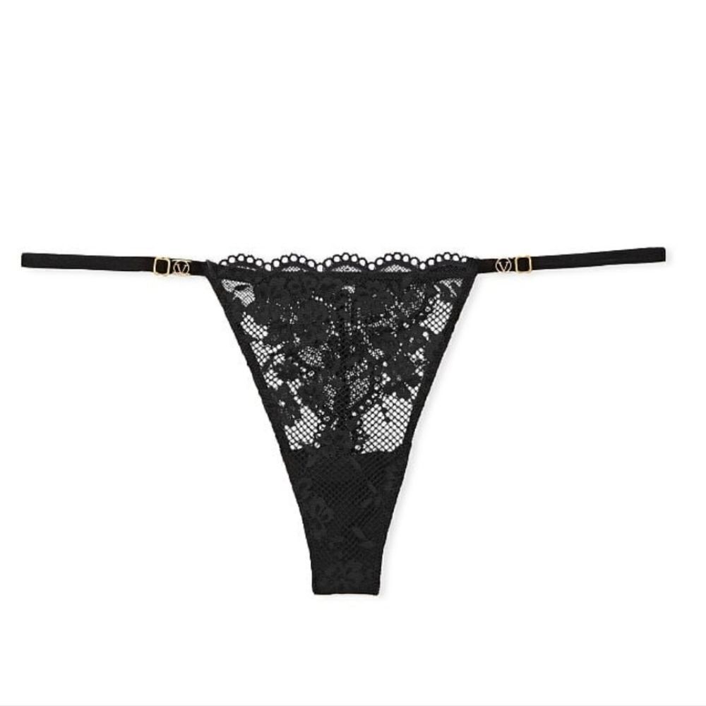 Victoria's Secret LOVE CLOUD Black Adjustable String Thong Panty Size Medium